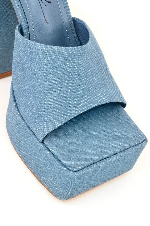 Step Into It Platform Mule Heels (Denim)