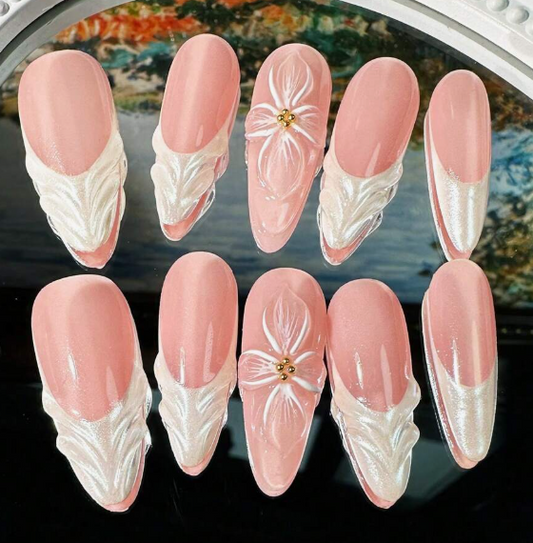 Ivory Petals Press On Nails